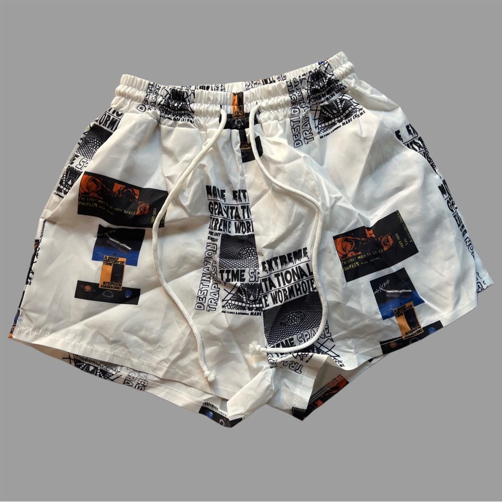 White Graphic Athletic Shorts